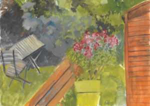 Jardin confiné, gouache, avril 2020